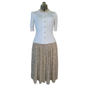 Vintage 60s 70s Silk Skirt Top Set White Praire Miss O Oscar De La Renta Size XS